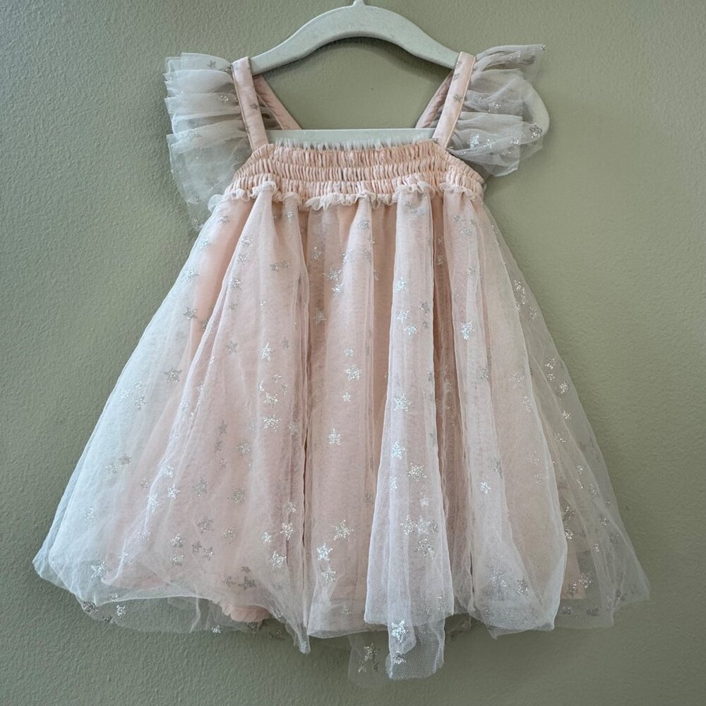 LUNA LUNA Pink Tulle Stars Dress Baby Girls 12 Months Girl Silver Star Holidays - Picture 2 of 8